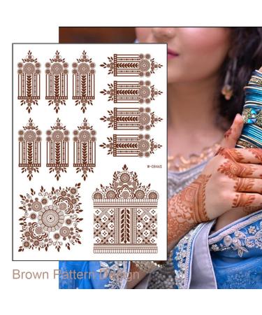 Brown Henna Temporary Tattoo Stickers - 6 Sheets Luxury Mandala Flower Design - Buy Online on GoSupps.com