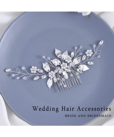 Jeairts Leaf Bride Wedding Hair Comb - Rhinestone & Pearl Bridal Headpiece for Women/Girls (1-Silver) - Buy Online on GoSupps.com