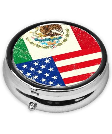 Mexican American Flag Round Pill Box - Lightweight & Moisture-Proof for Emergency Medication & Fish Oil - Buy Online on GoSupps.com