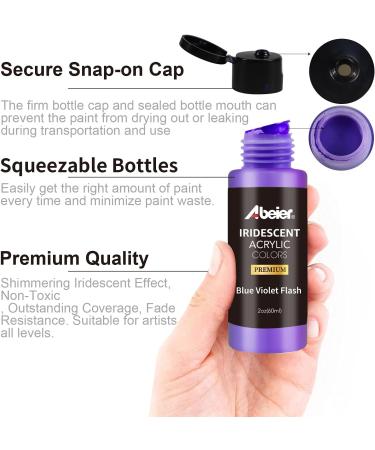 ABEIER Iridescent Acrylic Paint Set - 18 Chameleon Colors - 2oz/60ml Bottles - Non-Toxic, High Viscosity Paint for Rocks, Crafts, Canvas, Wood, Fabric, Ceramic & Stone - Buy Online on GoSupps.com