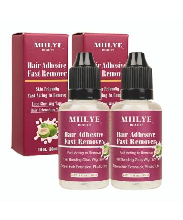 Tape-in Hair Extension Remover (pack of 2 bottles) Fast Acting Wig Glue Remover for Hair Wig Tape and Double-Sided Hair Extensions Tape Removal Precise Application Skin-friendly 1 Fl Oz (Pack of 2) Clear