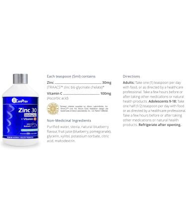 CanPrev Zinc 30 Immune + Vitamin C Liquid 50ml - Juicy Blueberry - Buy Online on GoSupps.com