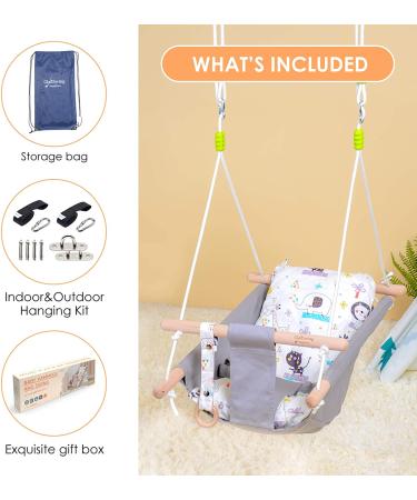 Baby Swing for Infants and Toddlers - Canvas Hammock Swing with Safety Belt and Mounting Hardware - Wooden Hanging Seat for Babies up to 4 Years - Cute Animal Design - Buy Online on GoSupps.com