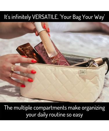 Ellis James Designs Large Cream Travel Makeup Bag for Women - Cosmetic Case & Organizer - Perfect Gift for Women - Travel Toiletry Bag Included - Buy Online on GoSupps.com