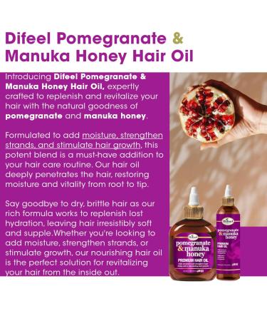 Difeel Pomegranate & Manuka Honey Shampoo & Conditioner Set - 4-PC (33.8oz Shampoo 33.8oz Conditioner 8oz Leave-In Spray 7.1oz Hair Oil) - Nourish & Revitalize Hair - International Shipping Available - Buy Online on GoSupps.com
