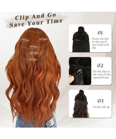 BARSDAR 5-Piece Clip Hair Extensions - Long Wavy Copper Auburn 50cm - Thick Synthetic Hair for Women & Girls - Ideal for Daily & Party Looks - Buy Online on GoSupps.com