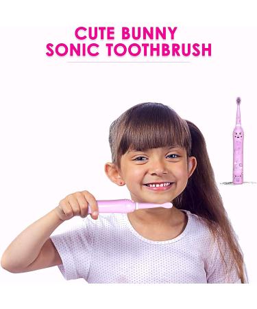 Kids Sonic Electric Toothbrush | Rechargeable Smart Toothbrush for Children | 6 Modes, 30s Reminder, 2 Mins Timer | Toothbrush for Toddlers Boys Girls Age 3-12 | Includes 6 Brush Heads & Wall-Mounted Holder | Pink - Buy Online on GoSupps.com