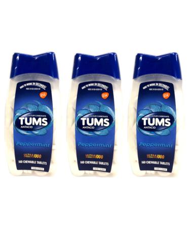 TUMS Antacid Calcium Carbonate Peppermint Chewable Tablets Ultra Strength 1000 160 Count (Pack of 3)