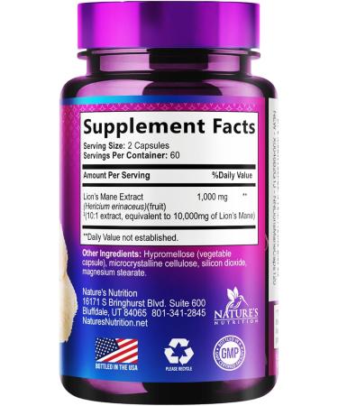 Lions Mane Mushroom Capsules 10 000mg - Lion s Mane Supplement Capsules for Memory and Focus Support Brain Immune Health Support Vegan Bottled in USA Lions Mane Mushroom Powder Extract 120 Count 120 Count (Pack of 1) - Buy Online on GoSupps.com
