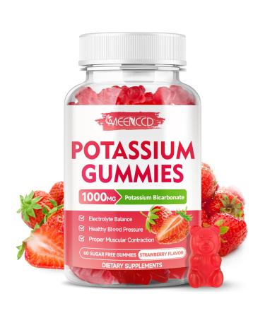 Potassium Gummies 1000mg Potassium Bicarbonate Supplement for Adults & Kids Potassium Supplement for Electrolyte Balance & Muscle Heath Sugar-Free Strawberry Flavor 60 Count 60 Count (Pack of 1)