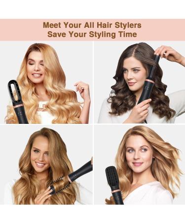 6 in 1 Hair Dryer Brush Set - Automatic Wrap Curlers & Hot Air Brush for All Hair Types - Multi-Temperature Detachable Straightener & Curling Iron - Black - Buy Online on GoSupps.com
