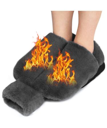 Flintronic foot heaters heat bottle without electricity 2l large hot water bottle feet 2 in 1 hot water bottle for the feet super soft flanel fabric cover soft and warm foot heating pads for women men (38x30cm) gray 38*30cm