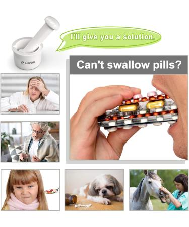 AUVON Mini Pill Crusher - Easy to Clean & Use Porcelain Mortar & Pestle Grinder for Pills, Medicine, Medications (2nd Gen, Patent Registered) - A-white - Buy Online on GoSupps.com