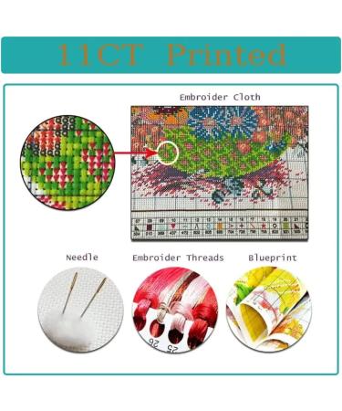 Tiwabb Gnome Truck Flower Cross Stitch Kit | Full Range Stamped Cross Stitch for Adults | DIY Needlecraft Home Wall Decor | 13.8x13.8inch - Buy Online on GoSupps.com