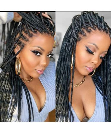 SUPERNOVA Box Braided Wigs 13x4 Lace Front Synthetic Braid Wig Handmade Cornrow Wig Knotless Braided Wigs For Black Women Natural Black Twist Braids Wigs Hair 36 Inch 36 Inch 13X4 Box Braided Wigs(1B)