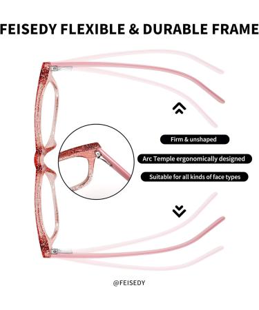 FEISEDY Square Cat Eye Anti Blue Light Glasses for Women - Oversized Clear Pink Eyeglasses with Spring Hinge - B2688 C5 - Buy Online on GoSupps.com