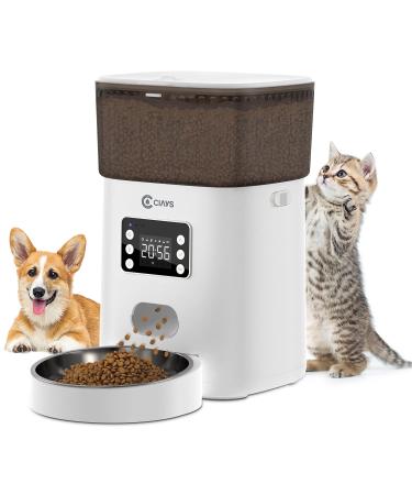 Ciays Automatic Cat Feeders, 5.6L Cat Food Dispenser Up to 20 Portions Control 4 Meals Per Day, Pet Dry Food Dispenser for Small Medium Cats Dogs, Dual Power Supply & Voice Recorder 4L White
