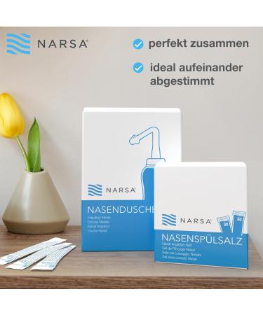 Nasal Shower Set Narsa | 30x Nose Rinsing Salt | 3 Attachments for Adults & Children | Effective Nasal Cleaning for Colds & Allergies - Buy Online on GoSupps.com