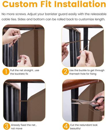 Balcony Safety Net for Child Stairs Banister Guard Mesh 10ft x 2.5ft Deck Railing Protective Net for Baby Kids Toys Pets (Brown) Brown 1 pack - Buy Online on GoSupps.com