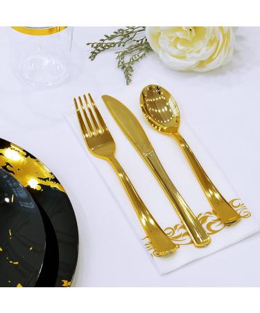 320 Pack Gold Plastic Silverware Set - Disposable Cutlery for Party - Heavy Duty Plastic Forks, Spoons, Knives - Bulk Pack - Buy Online on GoSupps.com