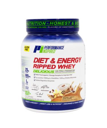 Performance Inspired Diet & Energy Whey Protein - 25G of Clean Protein - Powerful Formula with Added 500mgs of L-Carnitine – Leucine – Digestive Enzymes – Choline - G-Free – 1g Sugar - Vanilla Latte
