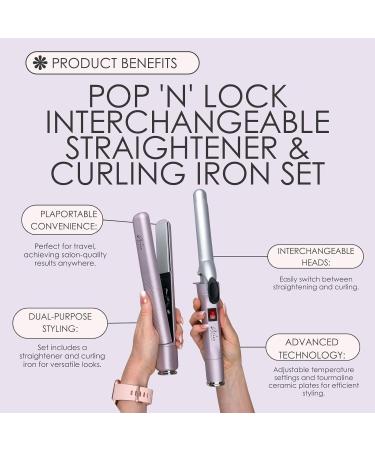 Aria Beauty Pop N Lock Interchangeable Straightener & Curling Iron Set - Dual Voltage Ionic Technology 360 Swivel Cord - Perfect for International Shipping - Buy Online on GoSupps.com