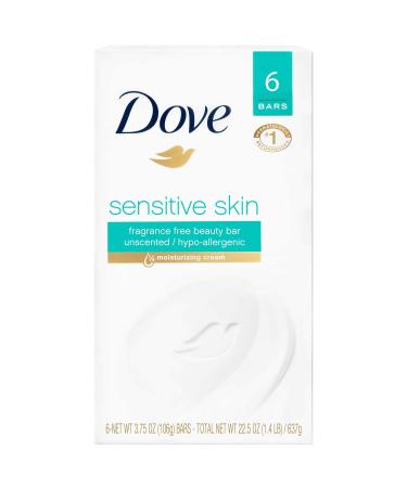 Dove Beauty Bar Gently Cleanses and Nourishes Sensitive Skin Effectively Washes Away Bacteria While Nourishing Your Skin  3.75 oz  6 Bars Unscented 6 Count (Pack of 1)