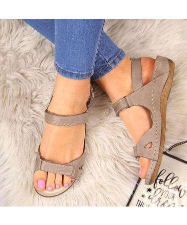 Shop Women's Vintage Peep Toe Sandals - Flat Summer Casual Shoes in Red & Gray (EU Sizes 37-40) | Perfect for Every Occasion - Buy Online on GoSupps.com