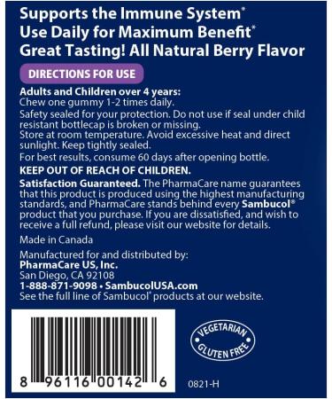 Sambucol Black Elderberry Gummies with Vitamin C & Zinc - Immune Support with High Antioxidants | Gluten Free & Vegan Elderberry Gummies for Adults - 90 Count - Buy Online on GoSupps.com