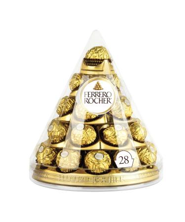 FERRERO ROCHER Fine Hazelnut Milk Chocolate Gift Box 28 Count Golden Cone Gift Box of Individually Wrapped Chocolates Christmas Chocolate 350 grams 28 pieces