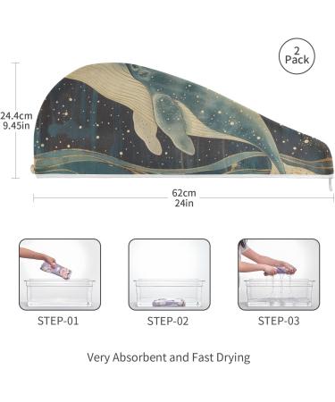 Buy Small Whale in The Sea Hair Towel 2 Pack - Super Absorbent Quick Dry Hair Turbans for Women & Girls - Buy Online on GoSupps.com