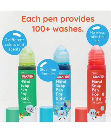 SOAPEN Kids' Roll-On Hand Soap 3-Pack | Fun Colorful Soap Pen | Encourages Proper Handwashing | Fresh Pear, Berry Blast, Tangy Tangerine Scents - Buy Online on GoSupps.com