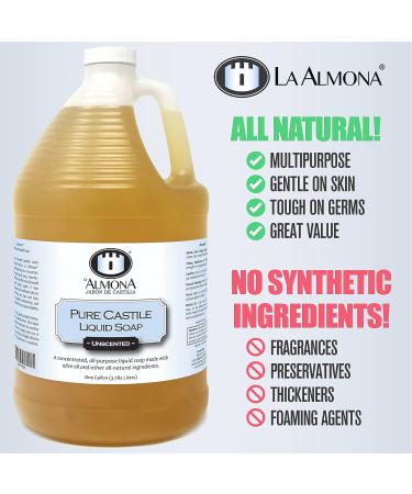 La Almona Unscented Pure Castile Liquid Soap 1 Gallon - Multipurpose for Hands, Face, Body, Laundry & Dishes - All-Natural Ingredients - Fragrance-Free - 128 Fl Oz - Buy Online on GoSupps.com