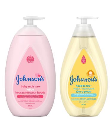 Johnson's Baby Wash and Shampoo for Baths Head-to-Toe Tear Free 800 ml & Lotion Body Moisturizer for Dry Delicate Skin 800ml Regimen Pack of 2 (2x800ml) 800 ml (Pack of 2)