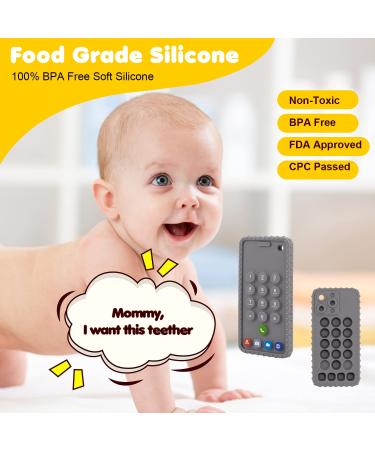 Cellphone Shape Baby Teething Toy - Soft Silicone Teether for Babies 0-12 Months (Grey) - Buy Online on GoSupps.com