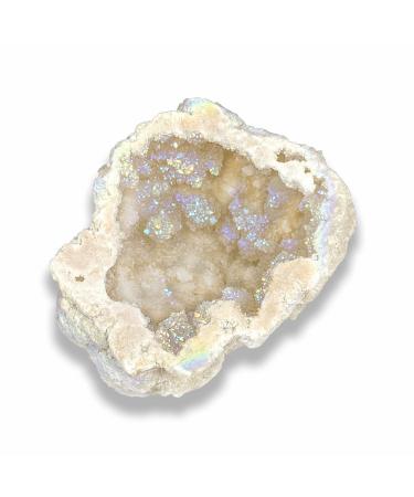 Natural Crystal Rough Natural White Geode Rainbow Titanium Coated Quartz Cluster Specimen Angel Halo