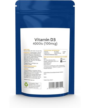 High Strength Vitamin D3 4000iu 360 Tablets | Bone & Muscle Health Support | 1 Year Supply | Vegetarian Approved & Eco-Friendly - Buy Online on GoSupps.com