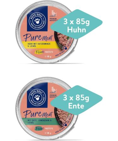 Pets Deli Pure Meat Wet Cat Food Multipack - Huhn & Duck Gluten-Free & Sugar-Free 6 x 85g | Premium Quality for Healthy Cats - Buy Online on GoSupps.com