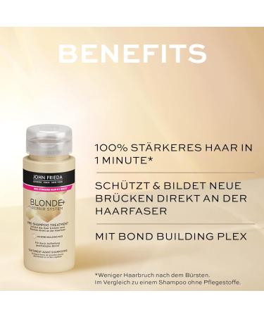 John Frieda BLONDE+ Repair System Pre-Shampoo Treatment Content: 100 ml With Bond Building Plex For blondes damaged by lightening Protects hair - Buy Online on GoSupps.com