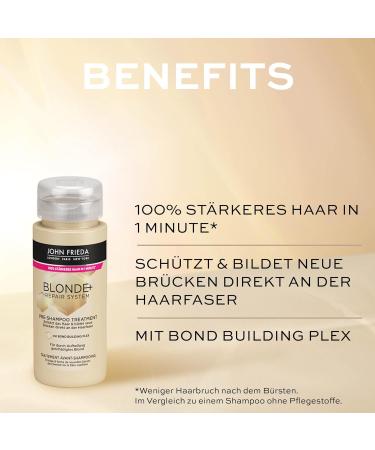 John Frieda Blonde+ Repair System Set - Pre-Shampoo Treatment Shampoo & Conditioner - Free Megrhythm Eye Mask - Bond Building Plex - International Shipping Available - Buy Online on GoSupps.com
