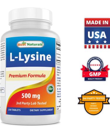 Best Naturals L-Lysine 500mg 250 Tablets - 250 Count Pack - Immune Support Supplement - Buy Online on GoSupps.com