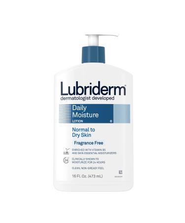 Lubriderm Daily Moisture Hydrating Unscented Body Lotion with Vitamin B5 for Normal to Dry Skin Non-Greasy and Fragrance-Free Lotion. 16 fl. oz