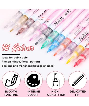Nail Art Pens 12 Colors Nail Polish Pens Set Waterproof Nail Varnish Pens Quick Dry Nail Art Graffiti Painting Pens DIY Abstract Lines Detail Pen Manicure Polish Tools - (0.7mm Plastic Pen Nib) - Buy Online on GoSupps.com