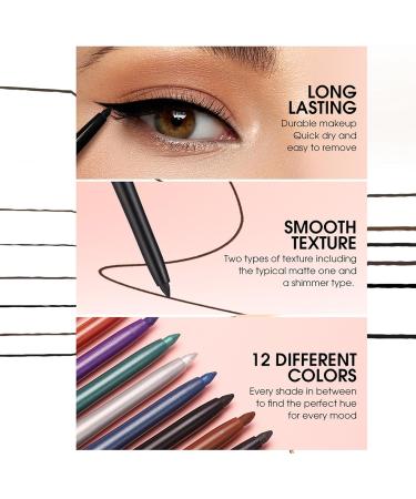  Dioeazh Eyeliner pencil set gel eyeliners | 12 colors Waterproof eyebrow pencils - Long-lasting gel pens smudge-proof cosmetics for girls - Buy Online on GoSupps.com