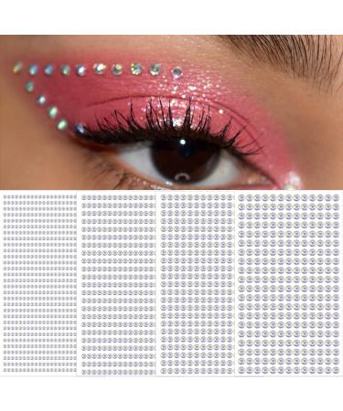 1792 PCS Self-Adhesive Clear Rhinestone Stickers for Makeup Eyes Jewels Face Gems Stick on Body Crystal for Hair Face Nail Makeup Festival Accessories Costume DIY Crafts for Women Girls White Ab
