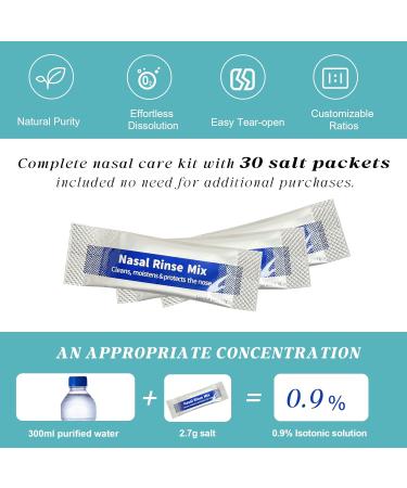 Deepdeem Neti Pot Sinus Rinse Nasal Wash Bottle Sinus Rinsing Bottle Cleaner Pressure Irrigation Neti-Pot with 30 Nasal Wash Salt Packets for Adults and Children - Buy Online on GoSupps.com