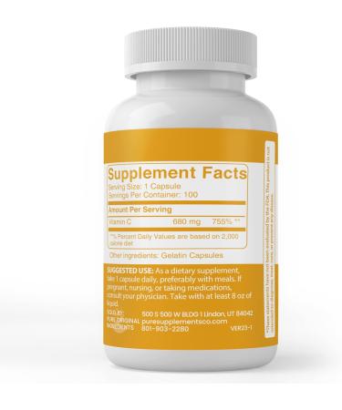 Pure Original Vitamin C (100 Capsules) No Additives or Fillers | Lab Verified | 100 Count - Buy Online on GoSupps.com