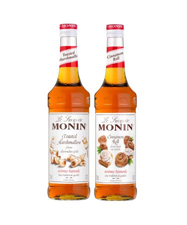 MONIN - Assortiment Sirop Saveur Marshmallow Grill & Sirop Saveur Roul la Cannelle - Pour Caf Chocolat Chaud Capuccino ou Latte - Ar mes Naturels - Bouteille en Verre - 2 x 70 cl
