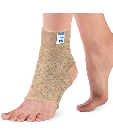 Actesso Ankle Support Sleeve with Strap - The Ultimate Support for Weak Ankles Sprains and Sports Injury. Ideal for Men & Women & Left or Right (S (Pack of 1) Beige) S (Pack of 1) Beige