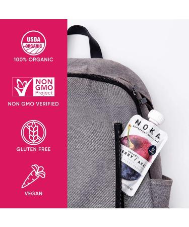 Noka Superfood Fruit Smoothie Pouches (Cherry Acai) Pack of 12 - Vegan, Gluten-Free with Flax Seed, Prebiotic Fiber & Plant Protein - Organic Squeeze Pouch, 4.22oz Each - Buy Online on GoSupps.com